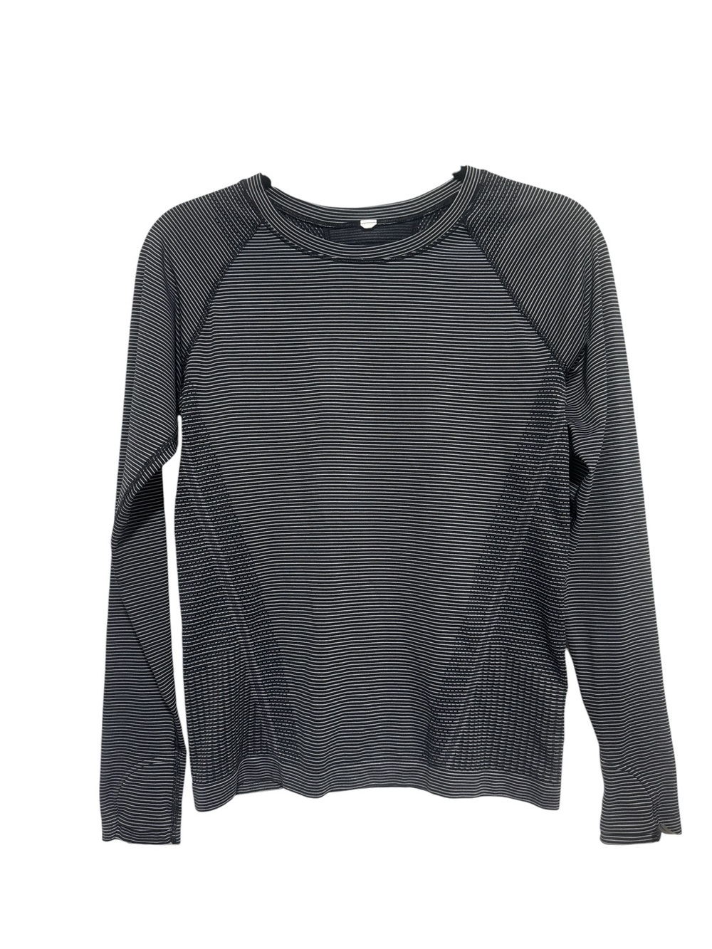 Athleta Black Mini Striped Seamless Long Sleeve Athletic Top Size M